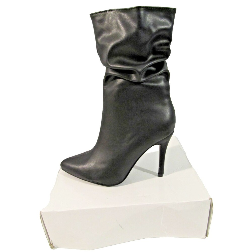 FOREVER LINK Stiletto High Heel Wrinkled Slouchy Dress LILLI Boot Size: 8, BLACK